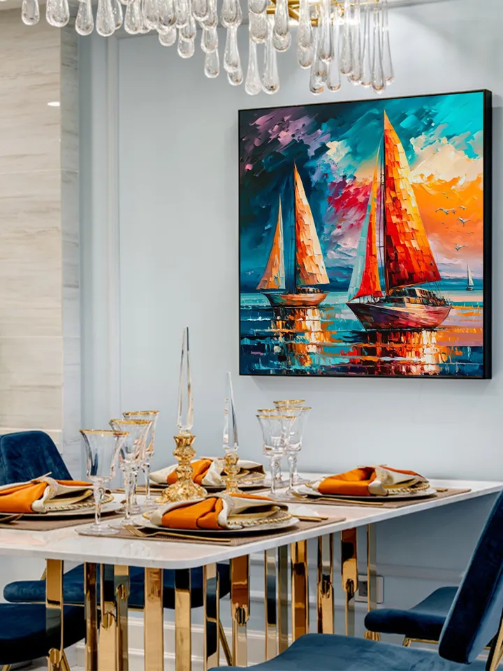 Original Colorful Sailboat Oil Painting on Canvas, Abstract Seascape Acrylic Painting Large Wall Art Custom Painting Living Room Wall Decor