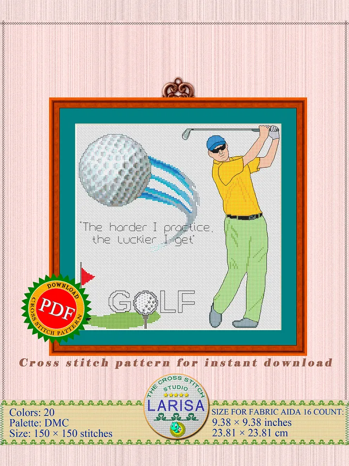 Golf Cross Stitch Pattern | Golfer | Golfing | Golf Player