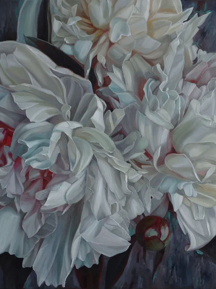 White peonies oil painting
