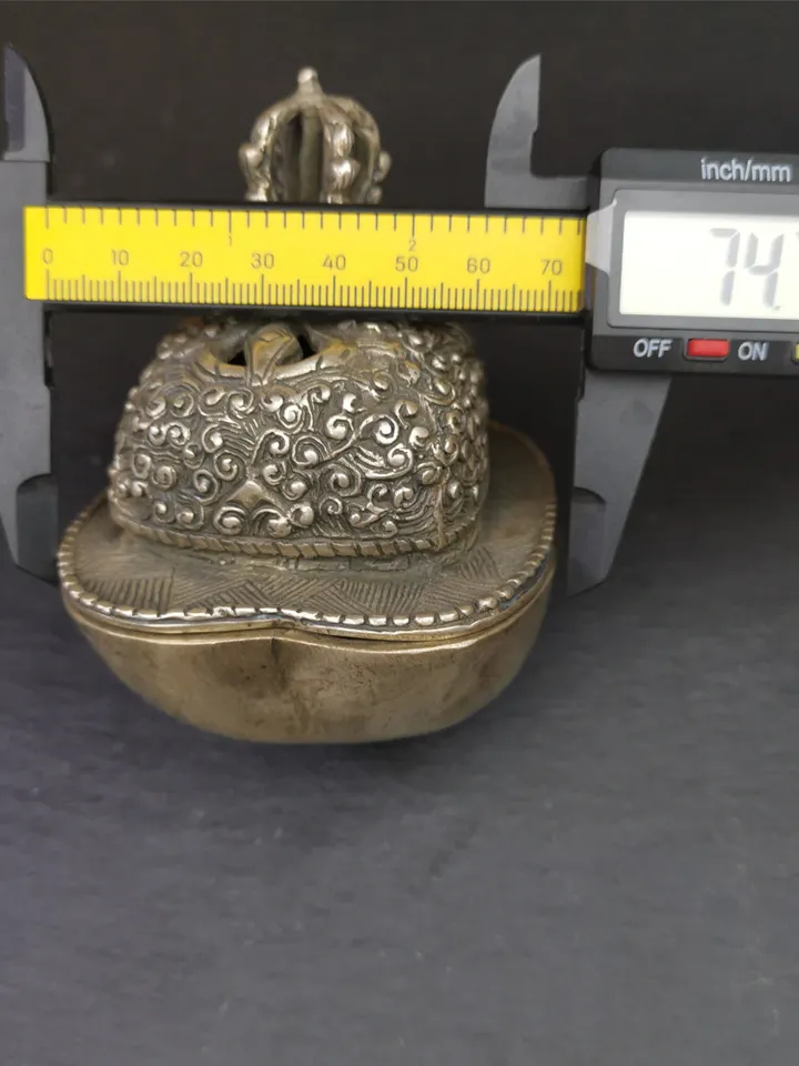 Gandhanra Handmade Tibetan Buddhist Offering Bowl,Kapala Skull Cup Set,Ritual Implement,Made of White Copper,7" Height