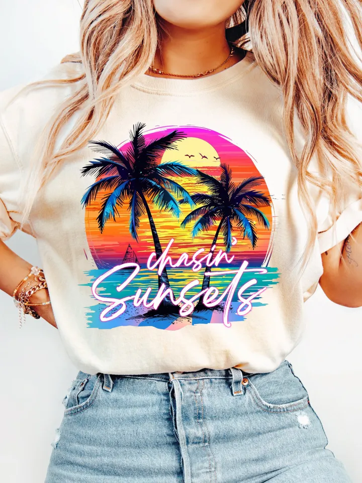 Chasing Sunsets png, Beach png, Retro Summer png, Retro png, Summer png, Trendy png, Sublimation Designs, Summer T Shirt Png Design