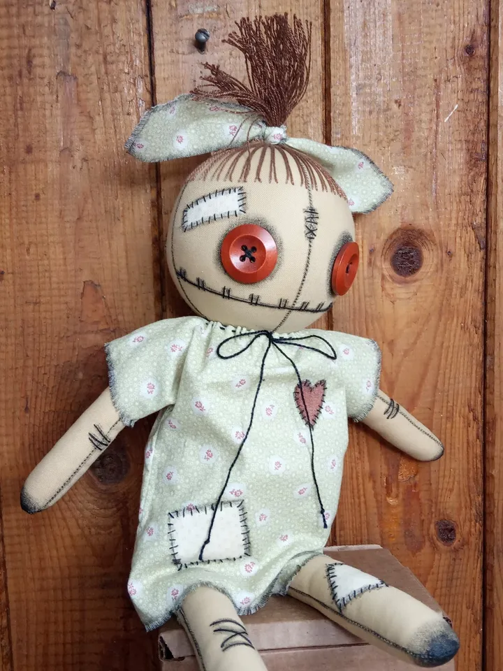 Handmade Doll With Button Eyes (Pale Green)