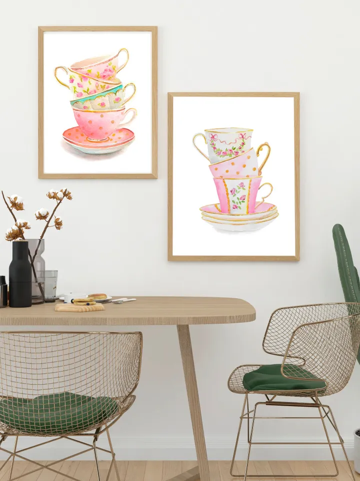 Watercolor Art Print, Kitchen Art Print, Tea Gift, Tea Lover, Tea Cup Illustration, Tea Cup Painting, Tea Party, Gift for her, Kitchen Decor