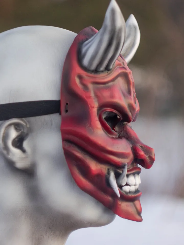 Japanese Oni Mask, red oni mask, wearable mask, tengu mask, kabuki mask, japanese demon mask, japanese theater, demon mask