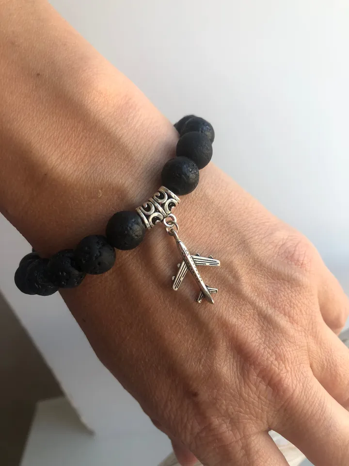 Genuine Lava Stone Bracelet with Airplane | Travellers Bracelet | Gift for her | Gift for Thraveler | Nomad Gift | Bali Jewerly Handmade
