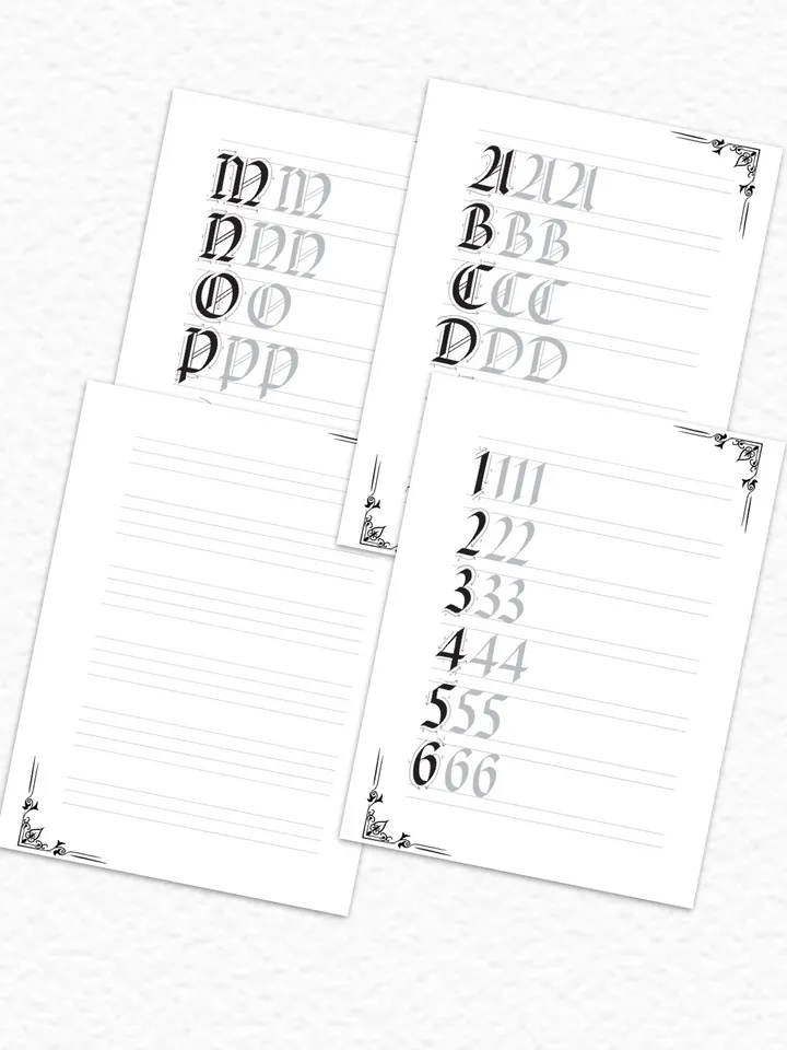 Printable Gothic Letter Worksheet, Gothic Calligraphy Practice Template PDF, Gothic Penmanship For Adult, Gothic Handwriting Practice Sheet