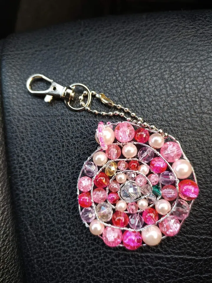 shell pendant, beaded spiral, keychain, mandala, amulet, decoration,car decor