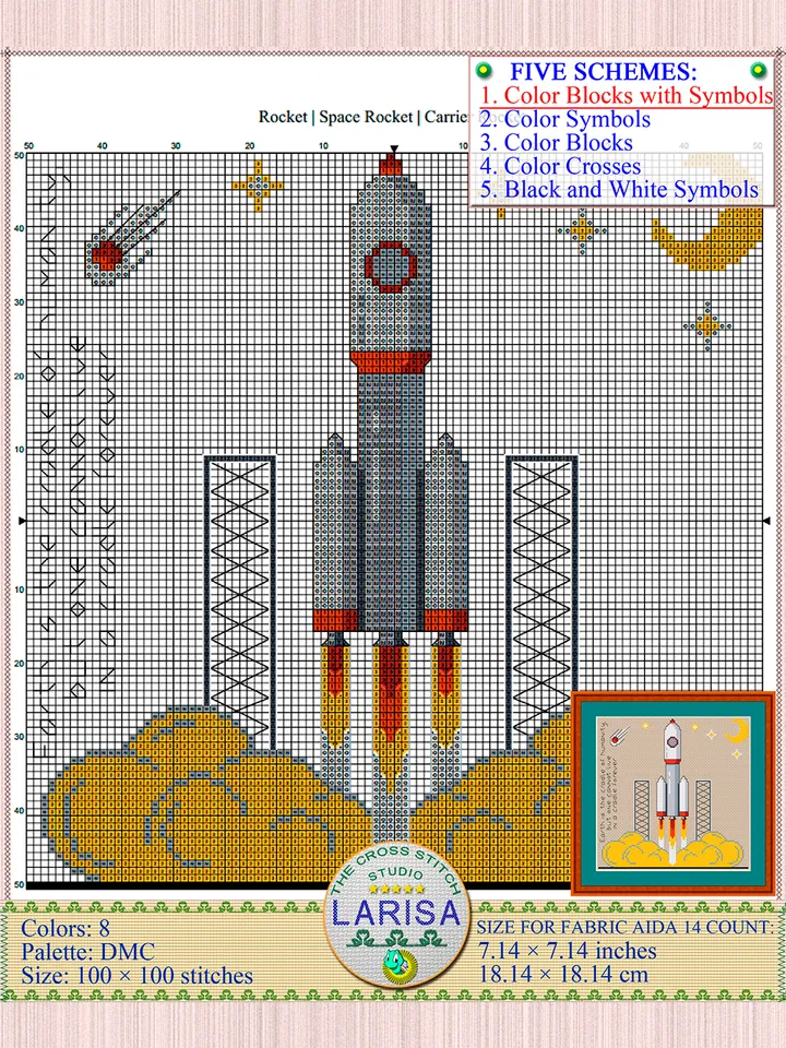 Space Rocket Cross Stitch Pattern | Rocket | Carrier Rocket