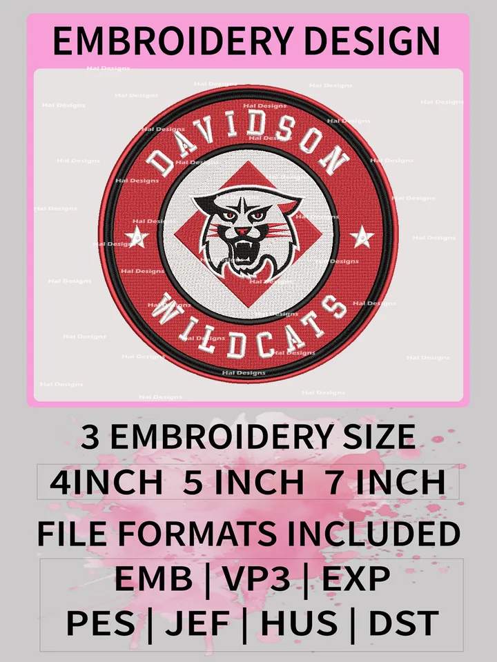 Davidson Wildcats Embroidery Designs, NCAA Logo Machine Embroidery Files, College Team Embroidery Patterns