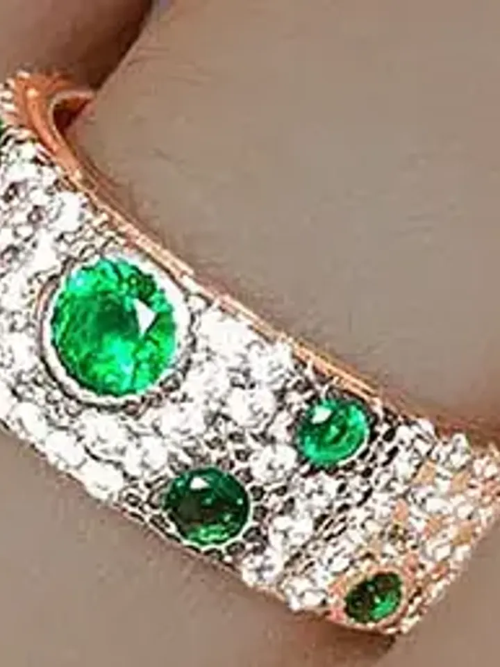 Women's ring 925 silver, gold plated with cubic zirconia and emerald