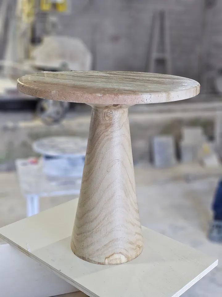 Calacatta viola or silver marble & travertine end table wooden leg model is handmade free shipping