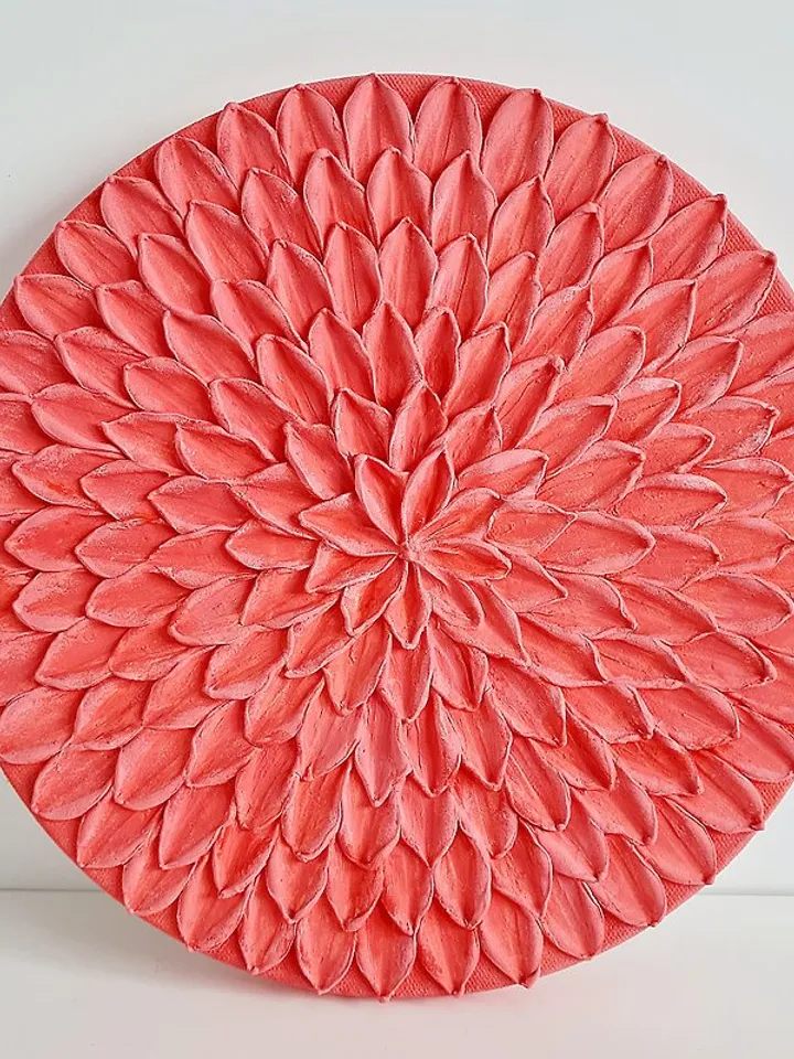 Coral wall art Handmade wall painting on canvas with floral textured 3D pattern