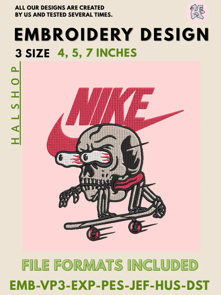 Skull x Nike Machine Embroidery Design – Edgy Digital Embroidery File 💀