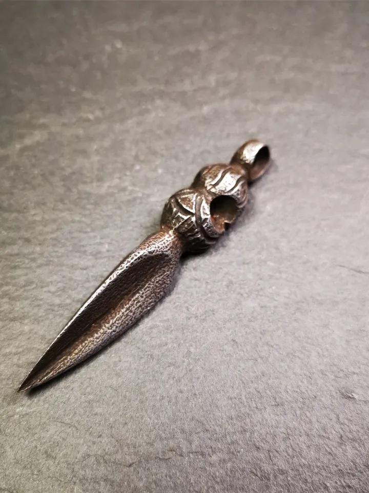 Gandhanra Handmade Skull Phurba Amulet,Kila - Dorje Phurba,Tibetan Budhist Ritual Implement Pendant,Made of Cold Iron,2.48"