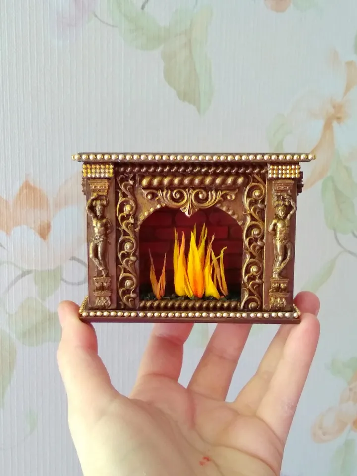 Fireplace for dollhouse handmade.1:12 scale.
