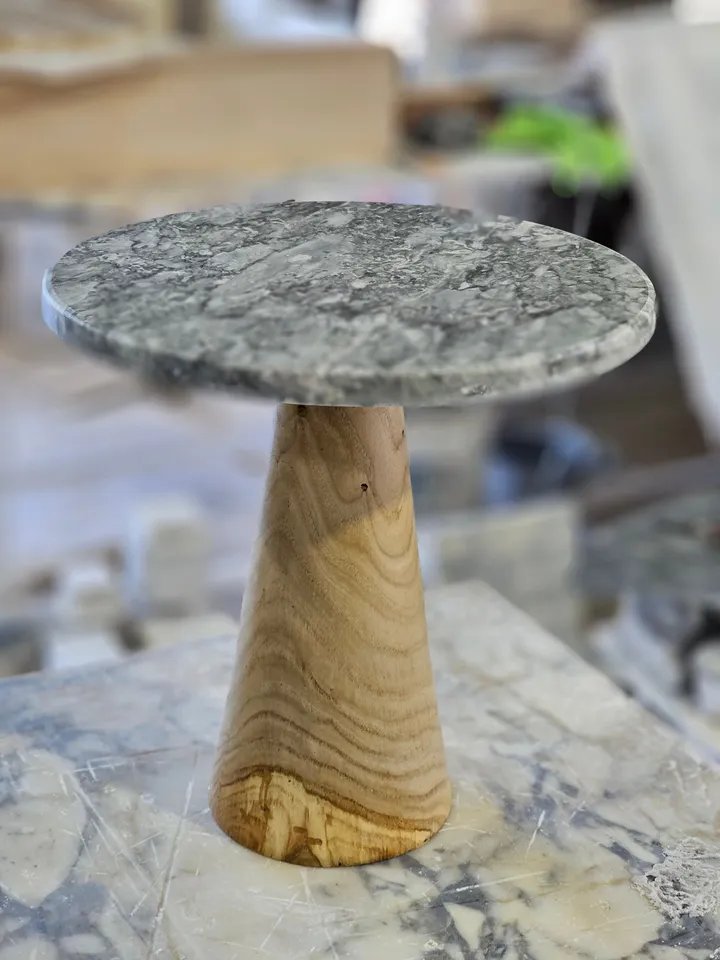 Calacatta viola or silver marble & travertine end table wooden leg model is handmade free shipping
