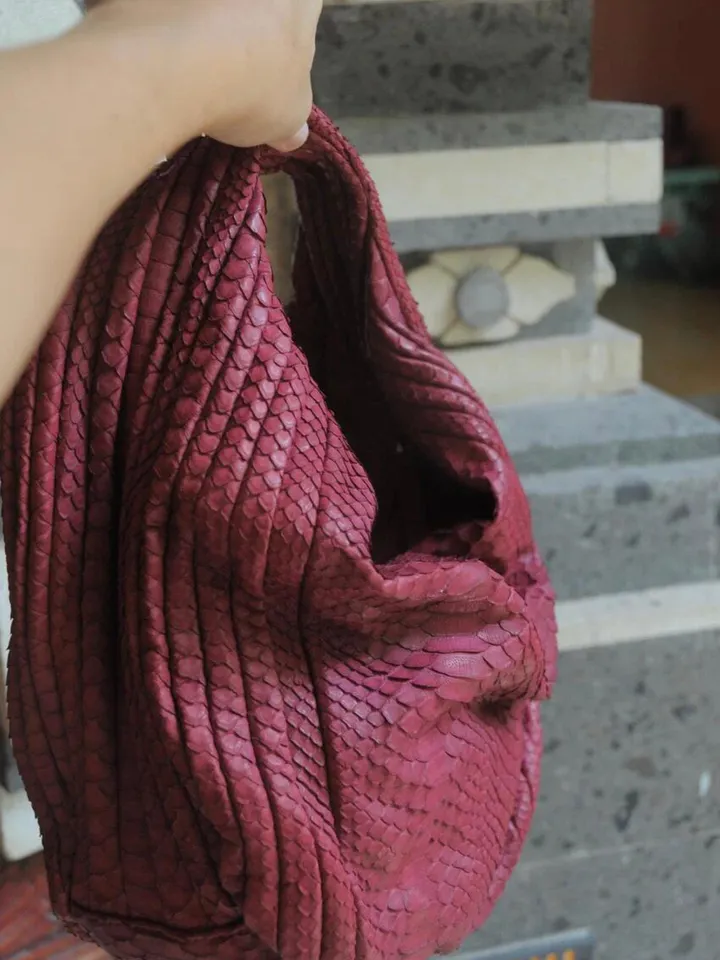 Medium Soft Hobo Classy Sport Woman Stitched Bag | Purse Genuine Python Skin | Dewi wine Big Elegant Leather Designer Soft Bag Snake |