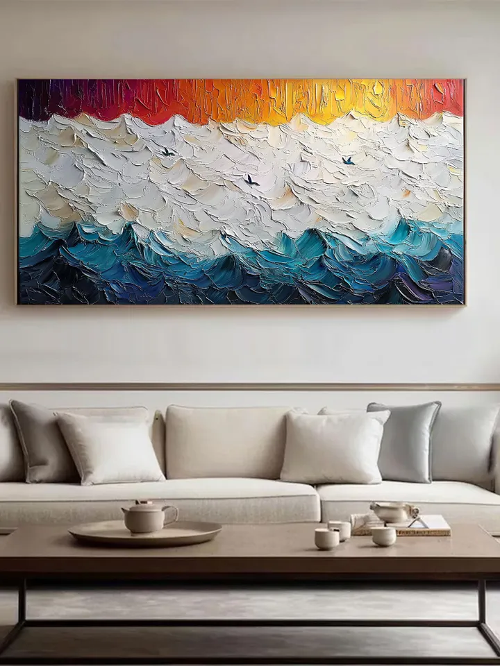 Impasto Ocean Painting, Textured Seascape Art, 3D Ocean Waves Wall Art, Large Canvas Art, Coastal Decor, Blue Wall Art, Living room Wall Art
