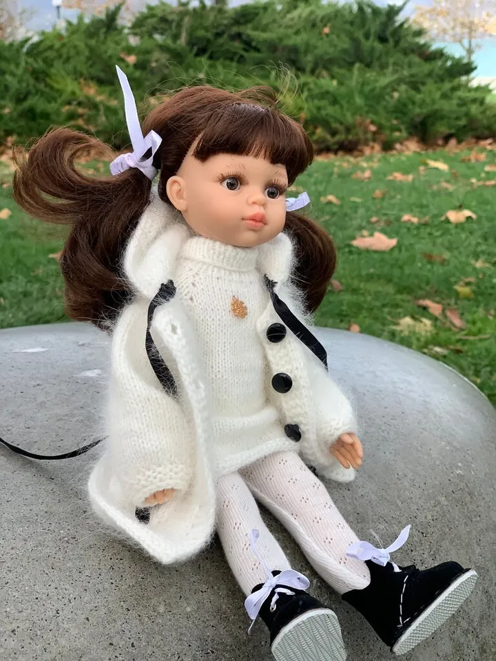 Winter Coat for Paola Reina doll KNIT PATTERN / Coat for Boneka 12-13 inch doll, Ruby Red Siblies, Les Cheries 32 cm PDF eng