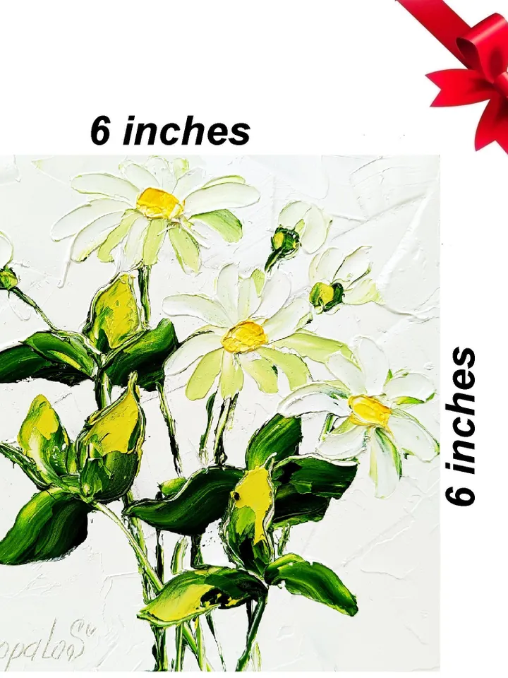 Daisy Painting Monochrome Original Art Impasto Oil Painting Daisy Flower Small Wall Art by ArtProkopaloSv