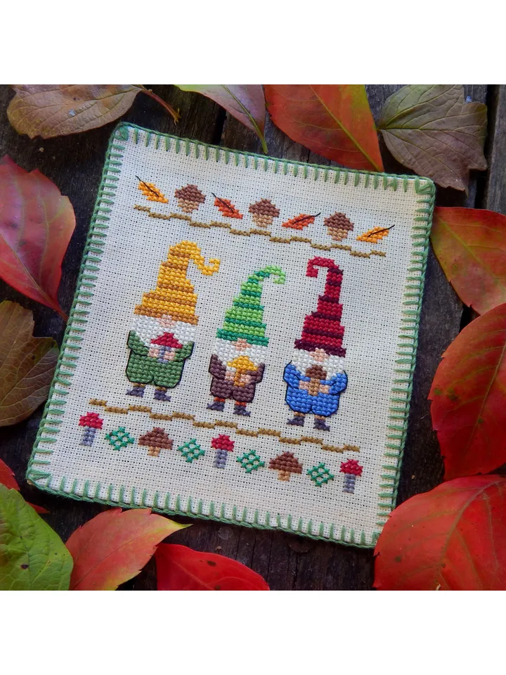 Mushroom Gnomes cross stitch pattern