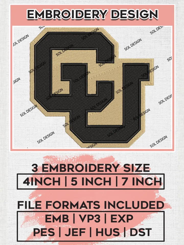 NCAA CU Buffaloes Team Logo Embroidery Design Files, NCAA Colorado Buffaloes Machine Embroidery, NCAA Teams, 3 sizes, NCAA Machine embroidery designs, Digital Download