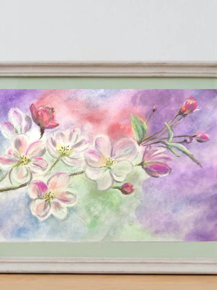 Apple tree blooming original watercolour and soft pastel painting hand painted modern painting wall art 8x11 inch