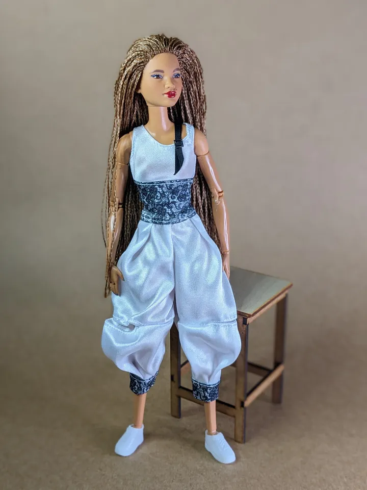 Handmade white & black floral print sports set for 1/6 scale fashion female dolls