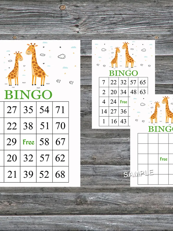 Cute giraffe bingo cards,Giraffe bingo game,Safari animals printable bingo cards,60 Bingo Cards,INSTANT DOWNLOAD--281