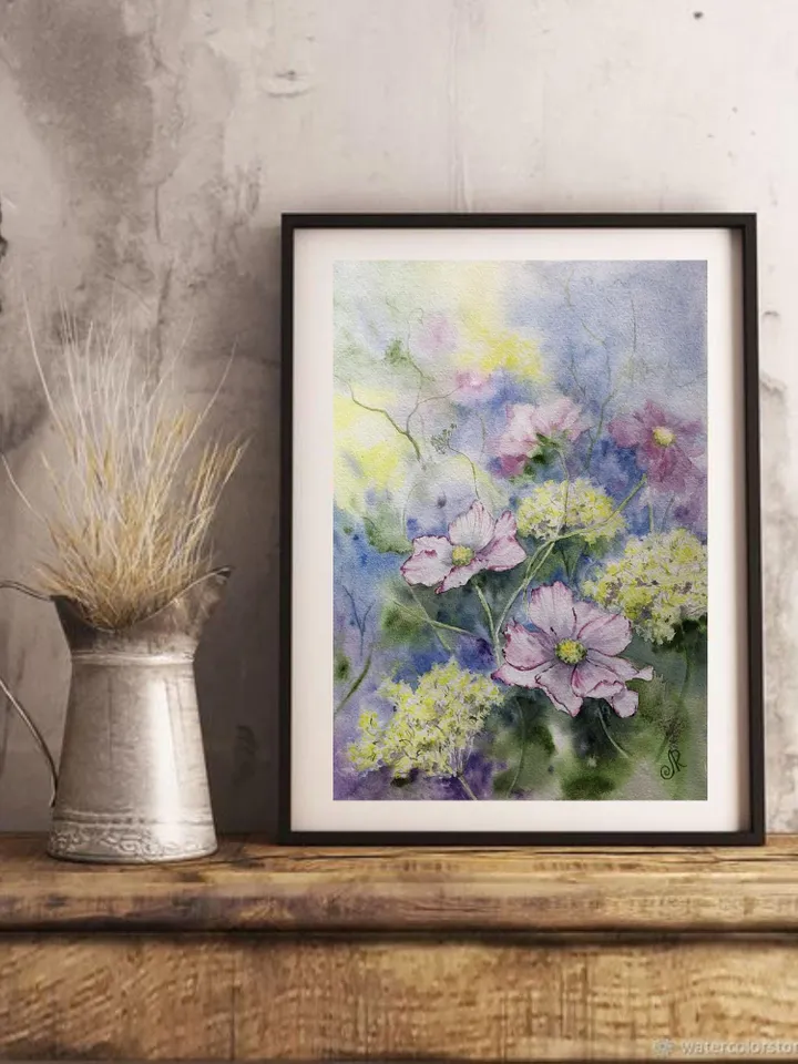 Flowers Original Painting Wildflowers Watercolor Floral Wall Art Meadow Painting