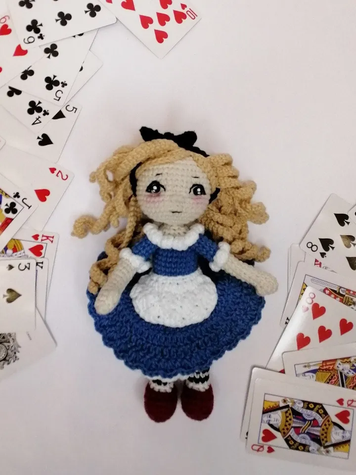 PDF Pattern Alice in Wonderland doll, Amigurumi doll Alice, Pattern crocheted doll with hair, Pattern Amigurumi doll, Alice's Adventures