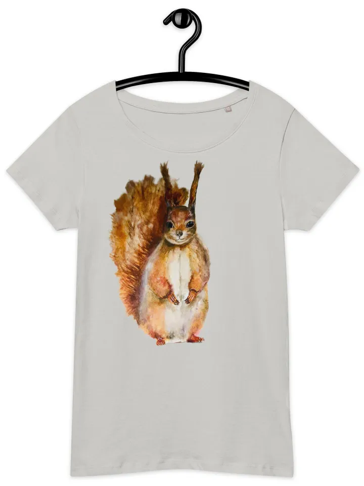 Squirrel t shirt,Women’s basic organic squirrel t-shirt,made with my original watercolour painting,unique handmade wearable gift for her