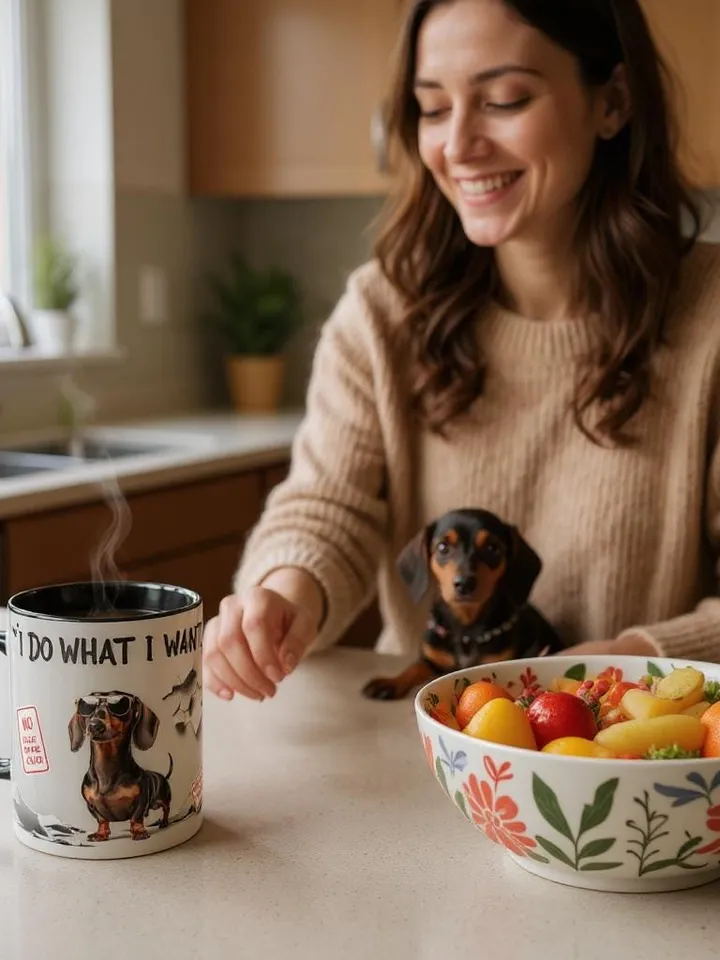 Dachshund French Toile de Jouy Ceramic Mug, Toile Coffee Cup for Doxie Mom, Sausage Dog Lover Gifts, Dog Tea Drinkware, Gift For Dog Lovers