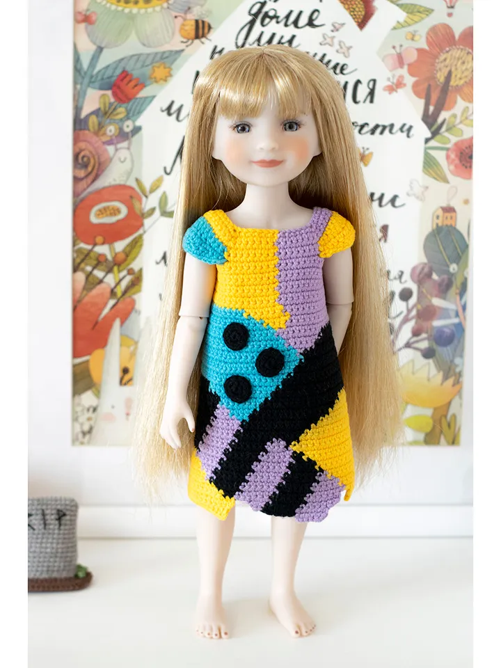 Dress for Ruby Red Fashion Friends doll for Halloween, Sally Nightmare Before Christmas Costume for 14-15 inch dolls