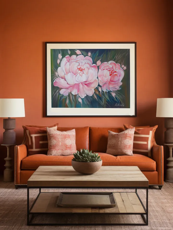 Pink peony oil painting, Peony flower oil painting 61 x 43 cm