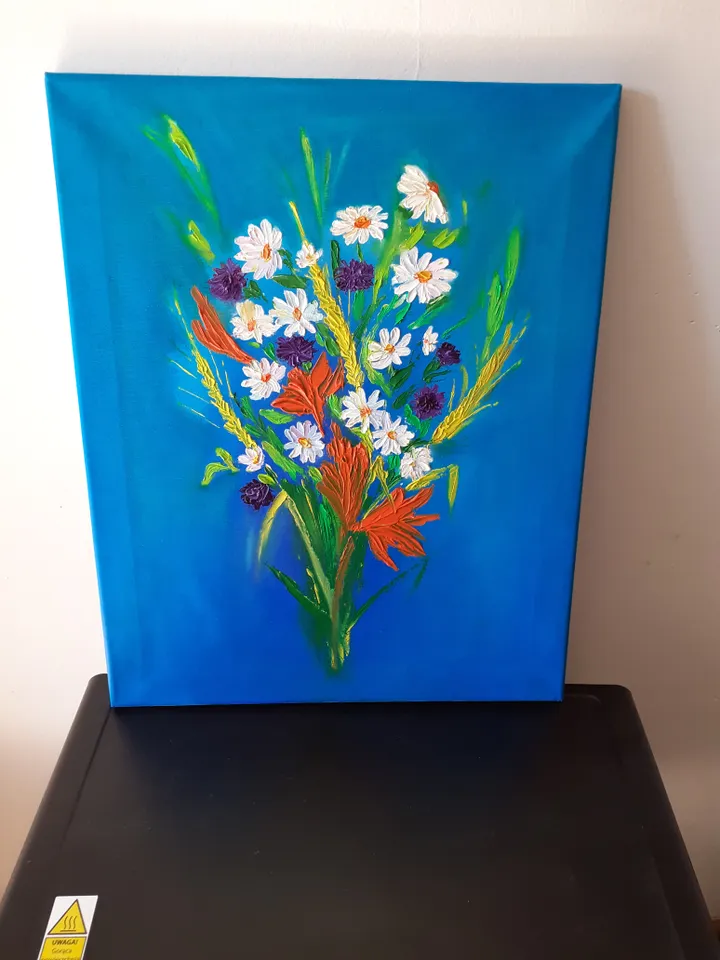 Oil Painting Bouquet of Wildflowers Flowers Nature Stretched Canvas 20x16 inches 50x40 cm Wall Decor