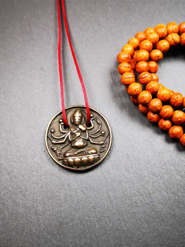 Gandhanra Old Tibetan Buddha Statue Pendant,Usnisa Vijaya,Victory Dharani,1.4"