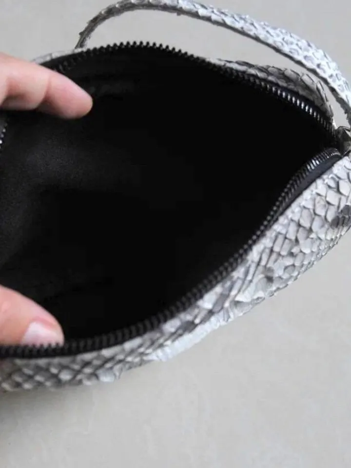 Smalll woman genuine python skin elegant grey snake print clutch | small every day purse| exotic leather bag | gift for her | snakeskin bag