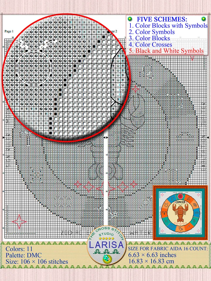 Cancer Cross Stitch Pattern | Cancer Zodiac Sign