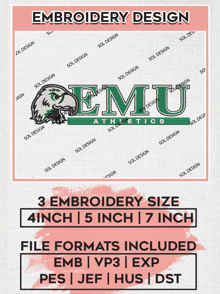 NCAA EMU Eagles Athletics College Football Team Logo embroidery designs, NCAA Eastern Michigan Eagles Logo Machine embroidery designs, NCAA Team Logo embroidery designs, NCAA Game Day Machine embroidery designs, Digital Download