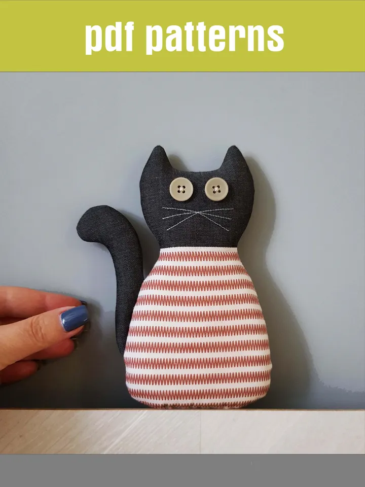 Cat sewing pattern PDF, tutorial in english, Halloween doll Pattern, Stuffed animal diy