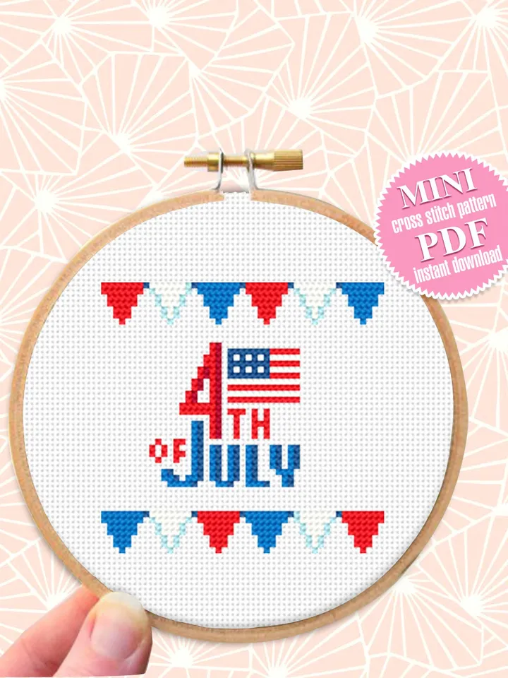 Independence Day july 4 cross stitch pattern PDF download American flag cross stitch chart, Patriotic cross stitch, Mini USA flag #T22