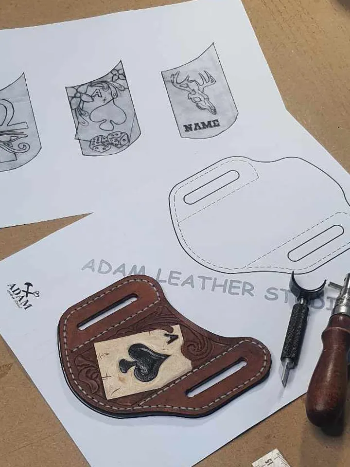 Pancake sheath, Right or Left Hand Carry For Pocket Knife, with Leather tooling / carving Patterns / sheaths. PDF digital download.