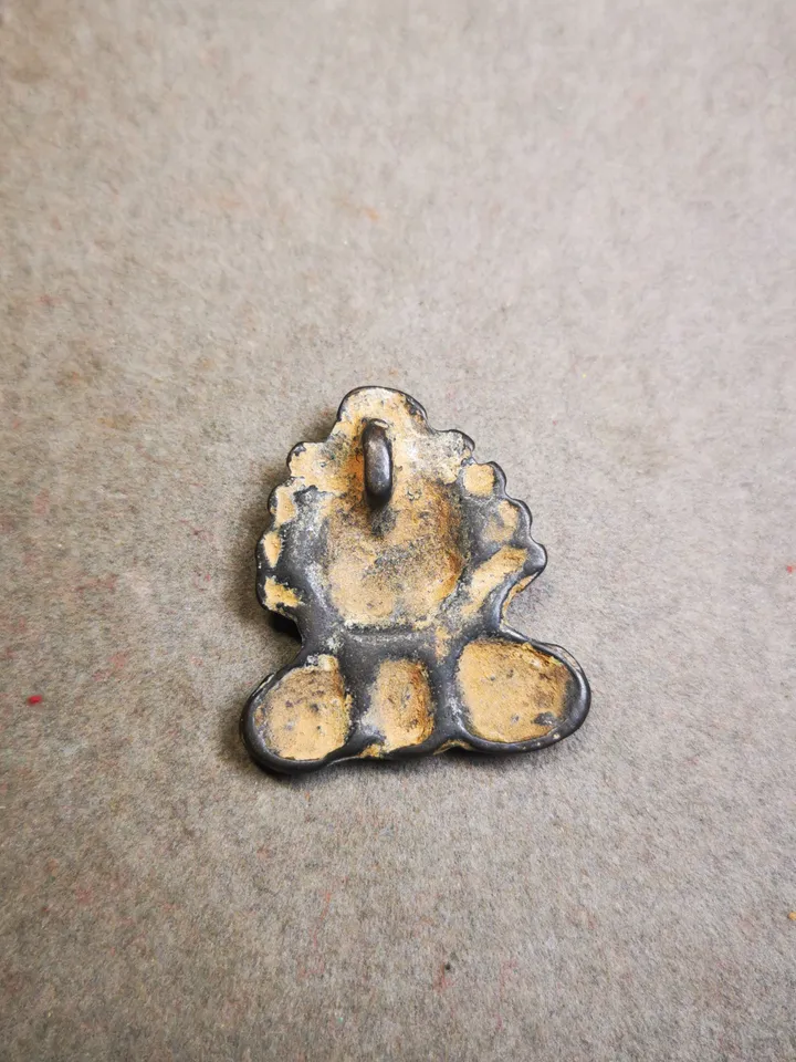Gandhanra Antique Tibetan Buddhist Amulet Badge,Triratna,Mani Jewel/Wish-Fulfilling Cintamani,Nandipada Pendant Stamp,60 Years Old