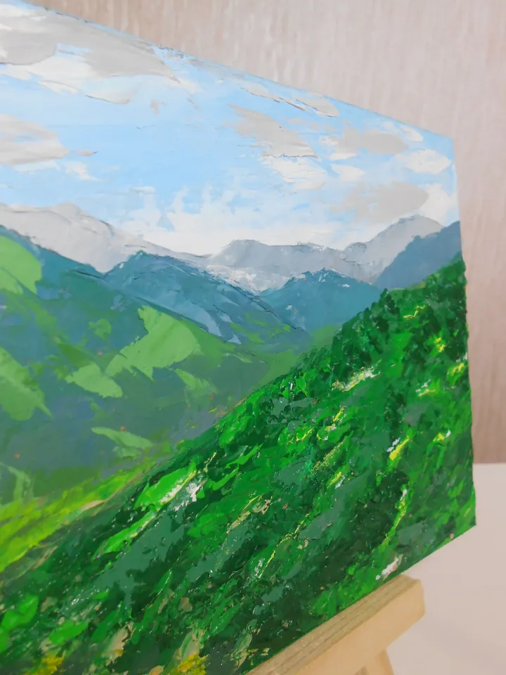 Mountains. Miniature in oil paints
