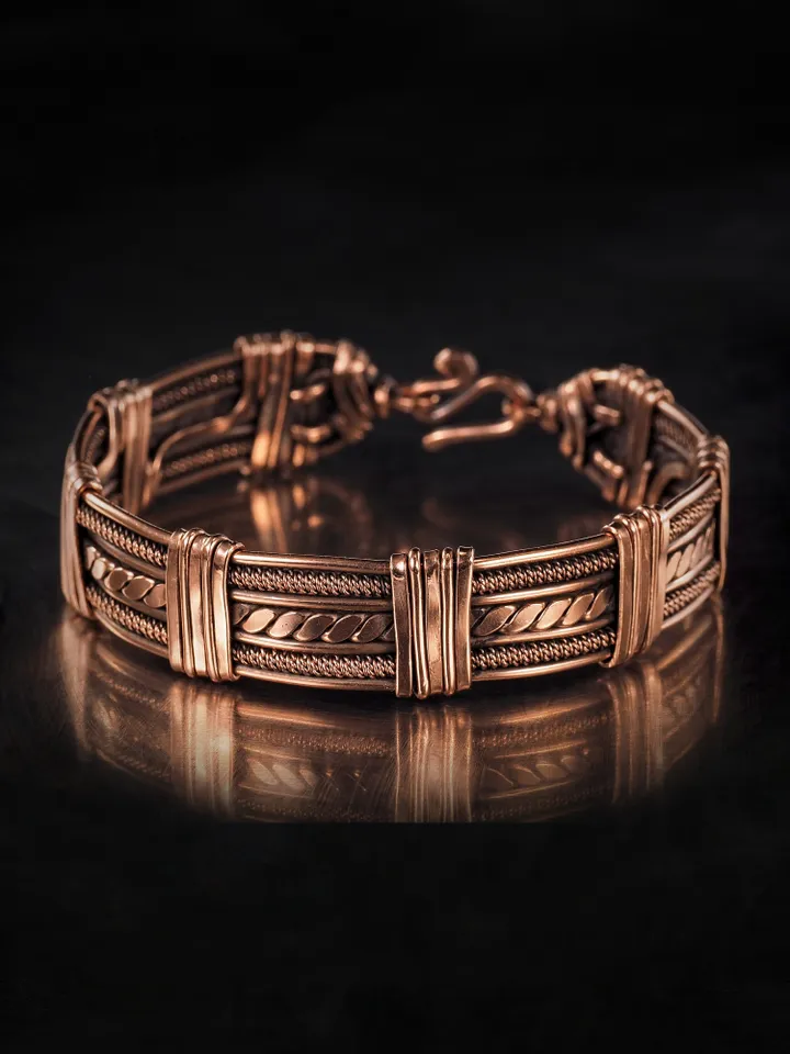 Handmade copper bracelet Unique wire wrapped metal bangle Antique style jewelry