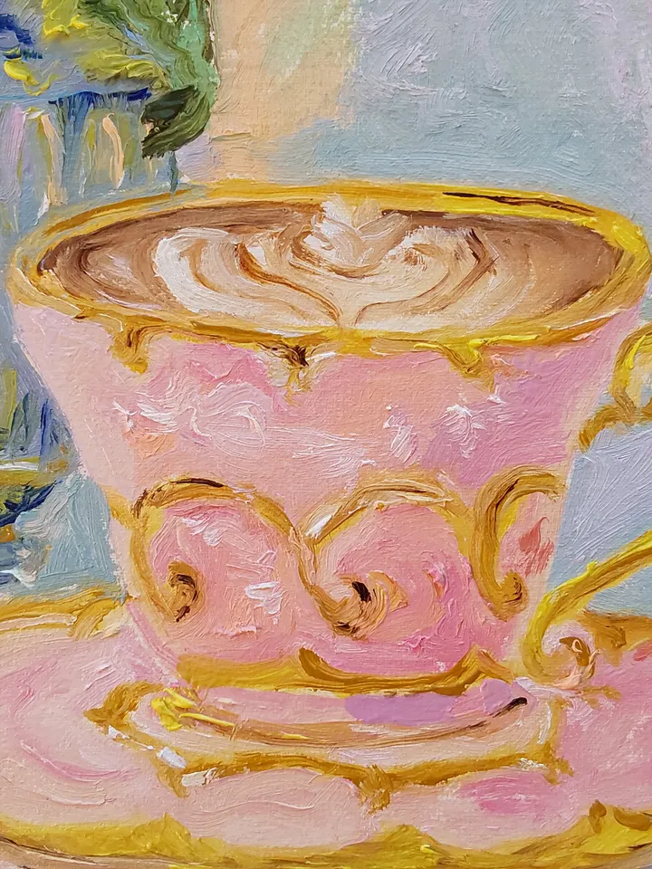"Cup of coffee" oil painting on canvas 20x25cm (8x10inch)
