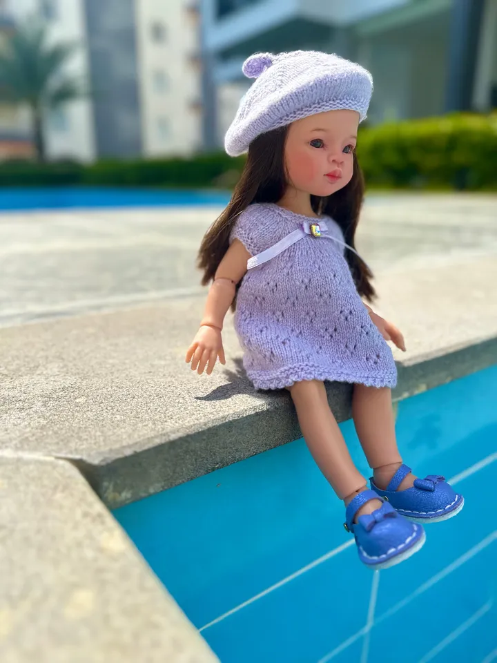 Paola Reina Doll 3 ITEMS Set: Exclusive Handmade Outfit - Dress, Beret, Shoes