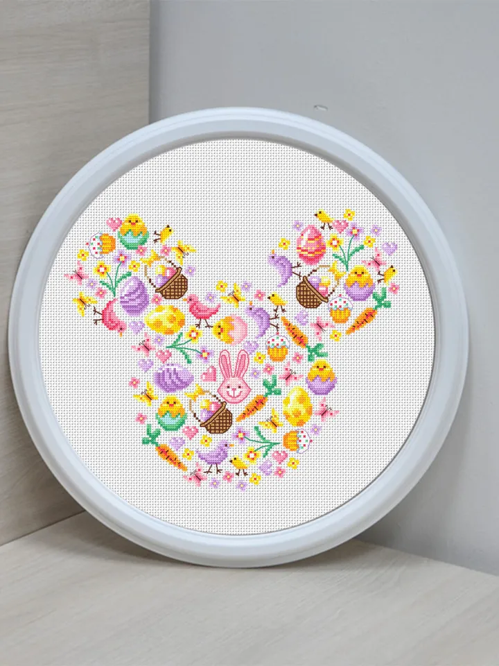 Easter sampler in mouse silhouette cross stitch pattern PDF download Happy Easter cross stitch chart, Mouse head pattern digital PDF #T26