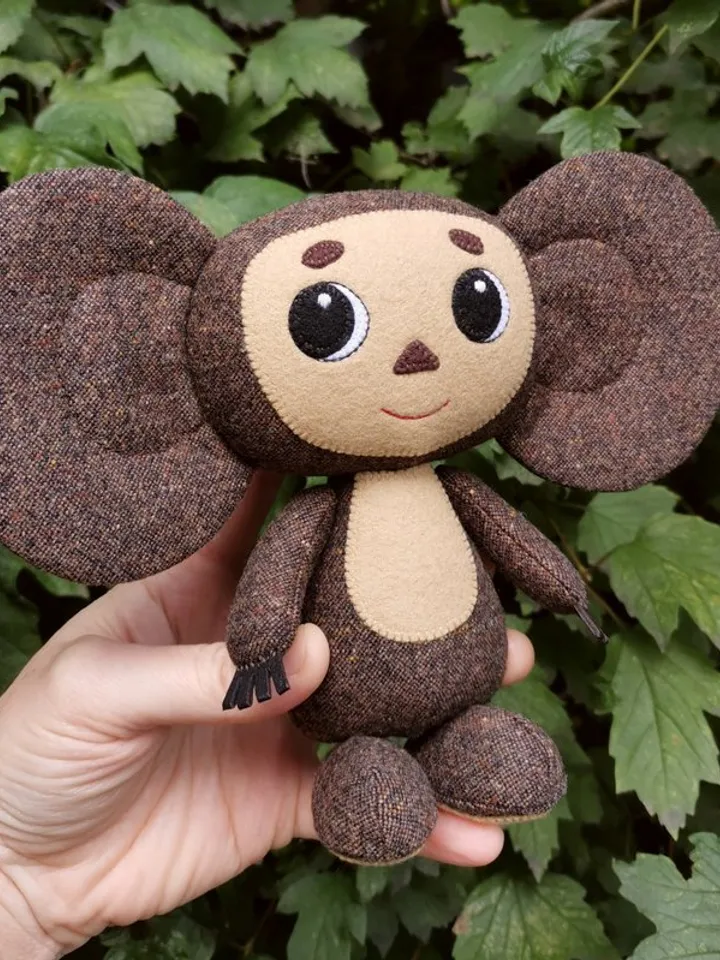 Cheburashka soft doll, handmade wool stuffed toy, plush Cheburashka
